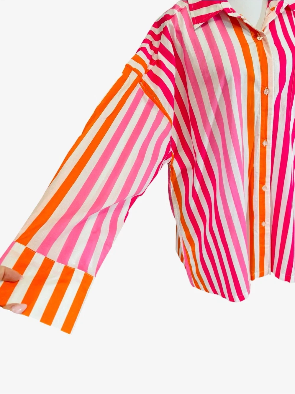 Beach Riot Alexa Coverup Button Down 100% Cotton Stripes Pink Orange Beach Swim